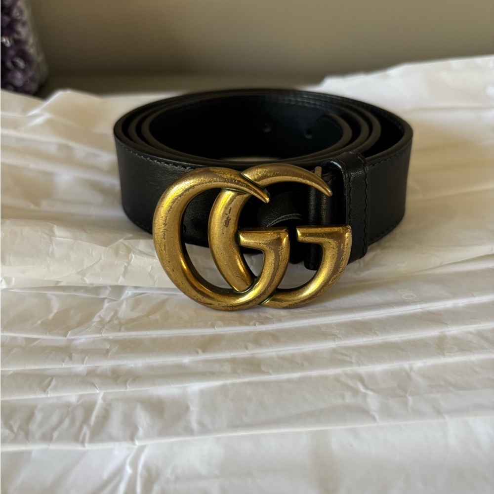Gucci Black Belt with Gold GG Buckle